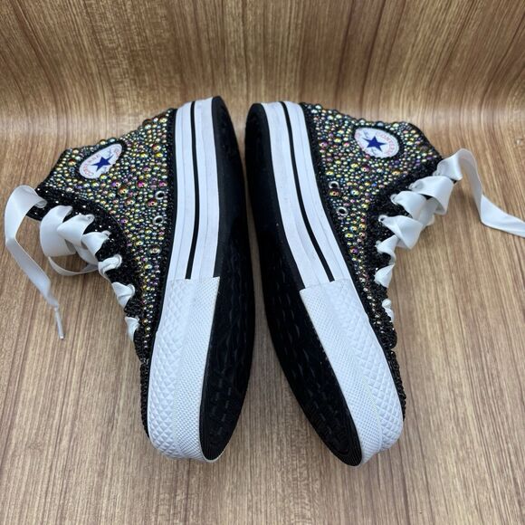 Converse All Star Chucks Custom Bling Wedding High Sneaker Kids 6.5/ Women’s 8 - Picture 6 of 10